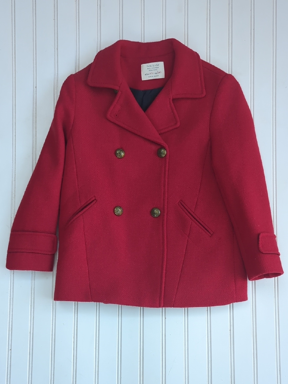 Zara Red Double-Breasted Kids Peacoat